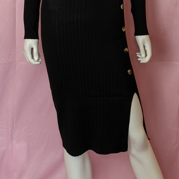 Love Always V Neck Button Detail Split Front Long Sleeve Midi Dress - Picture 3 of 7